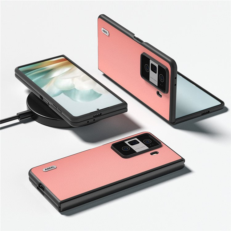 ABEEL For Honor Magic Vs3 5G Case Genuine Cow Leather Hard PC Phone Cover - Pink