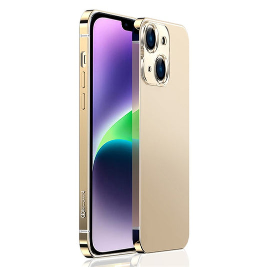 IM-CHEN Shockproof Case for iPhone 14 Plus Slim Phone Case Anti-Scratch PC Back Stainless-Steel Frame Phone Protector - Gold