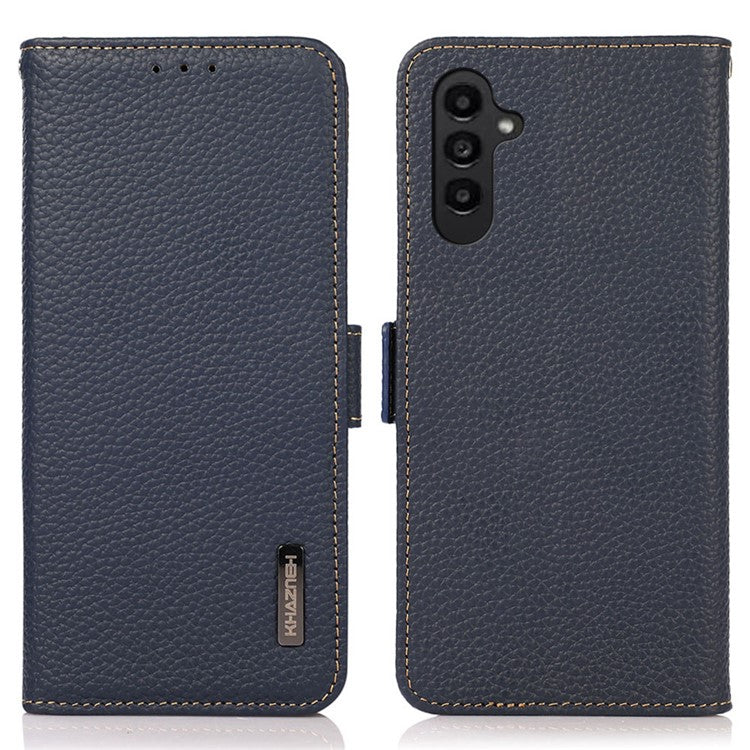 KHAZNEH For Samsung Galaxy A16 5G Phone Case Genuine Cow Leather Cover RFID Blocking - Blue