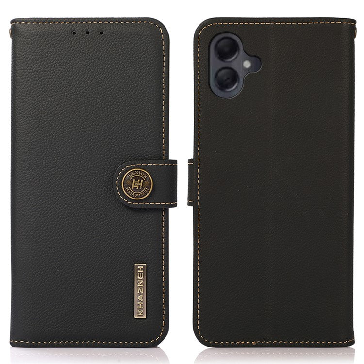 KHAZNEH For Samsung Galaxy A06 Case Genuine Cow Leather Wallet Phone Cover - Black