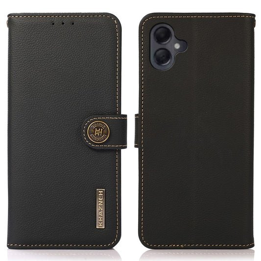 KHAZNEH For Samsung Galaxy A06 Case Genuine Cow Leather Wallet Phone Cover - Black