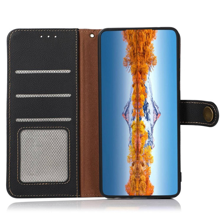 KHAZNEH For Samsung Galaxy A06 Case Genuine Cow Leather Wallet Phone Cover - Black