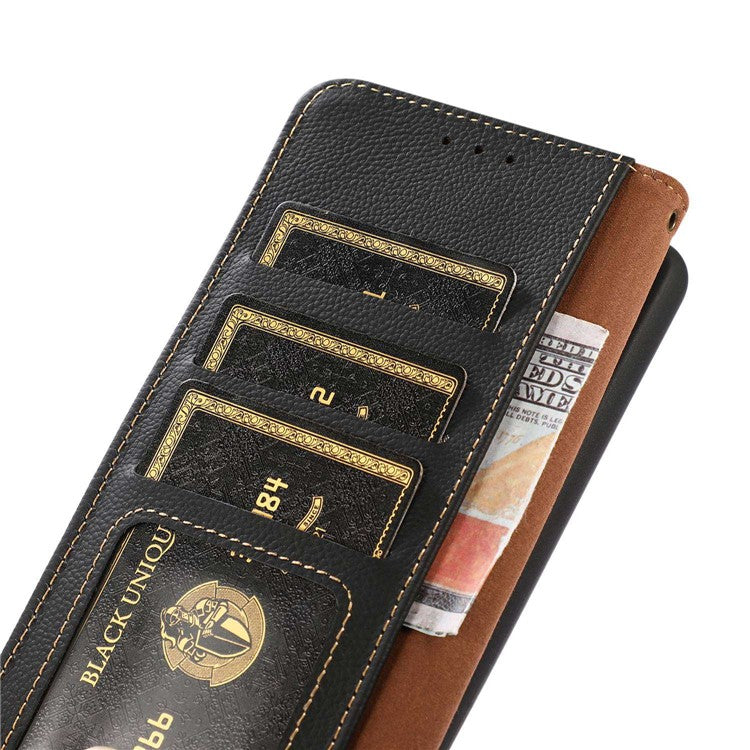 KHAZNEH For Samsung Galaxy A06 Case Genuine Cow Leather Wallet Phone Cover - Black