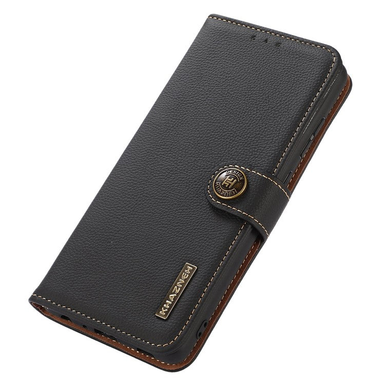 KHAZNEH For Samsung Galaxy A06 Case Genuine Cow Leather Wallet Phone Cover - Black