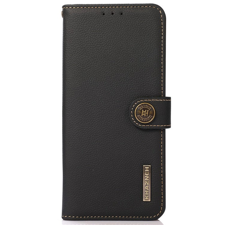 KHAZNEH For Samsung Galaxy A06 Case Genuine Cow Leather Wallet Phone Cover - Black