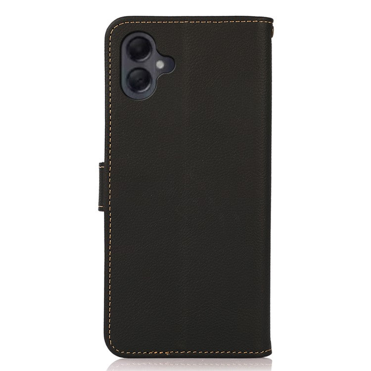 KHAZNEH For Samsung Galaxy A06 Case Genuine Cow Leather Wallet Phone Cover - Black