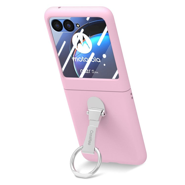 For Motorola Razr 40 Ultra 5G Case Ring Kickstand PC Phone Cover with Tempered Glass Rear Screen Film - Pink