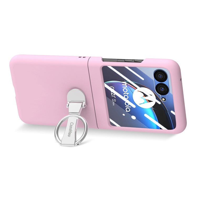 For Motorola Razr 40 Ultra 5G Case Ring Kickstand PC Phone Cover with Tempered Glass Rear Screen Film - Pink