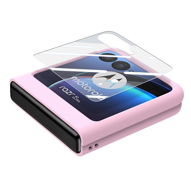 For Motorola Razr 40 Ultra 5G Case Ring Kickstand PC Phone Cover with Tempered Glass Rear Screen Film - Pink