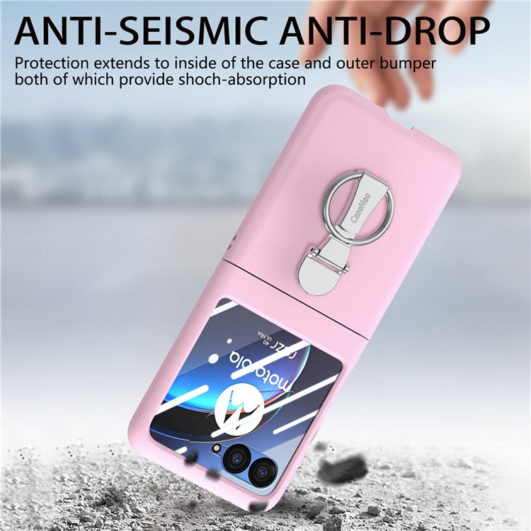 For Motorola Razr 40 Ultra 5G Case Ring Kickstand PC Phone Cover with Tempered Glass Rear Screen Film - Pink