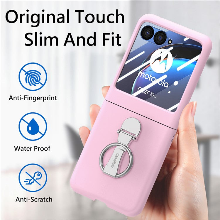 For Motorola Razr 40 Ultra 5G Case Ring Kickstand PC Phone Cover with Tempered Glass Rear Screen Film - Pink