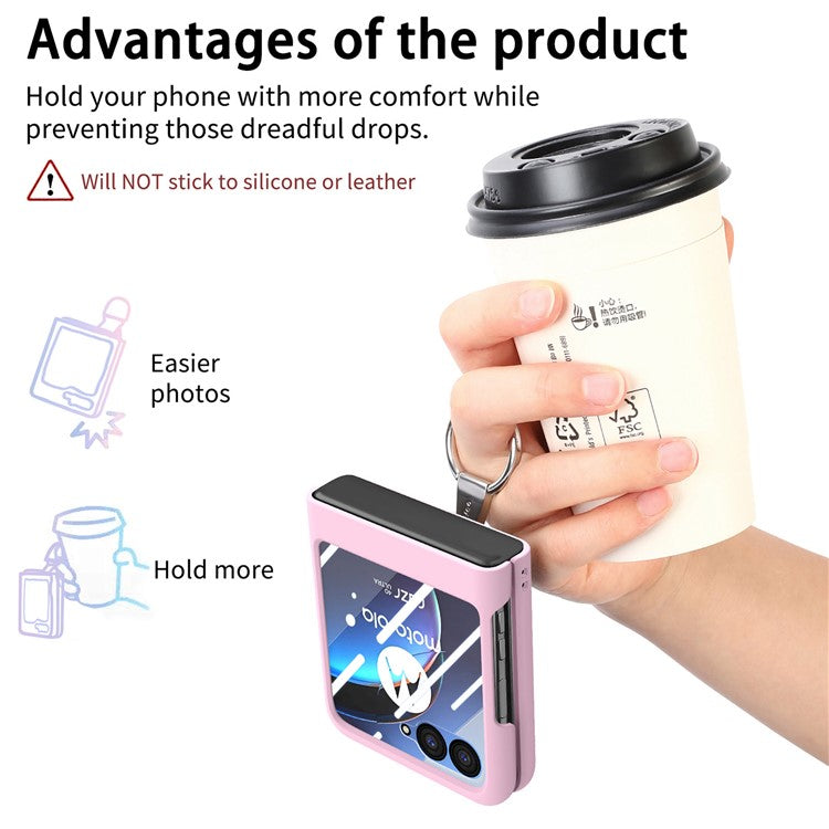 For Motorola Razr 40 Ultra 5G Case Ring Kickstand PC Phone Cover with Tempered Glass Rear Screen Film - Pink