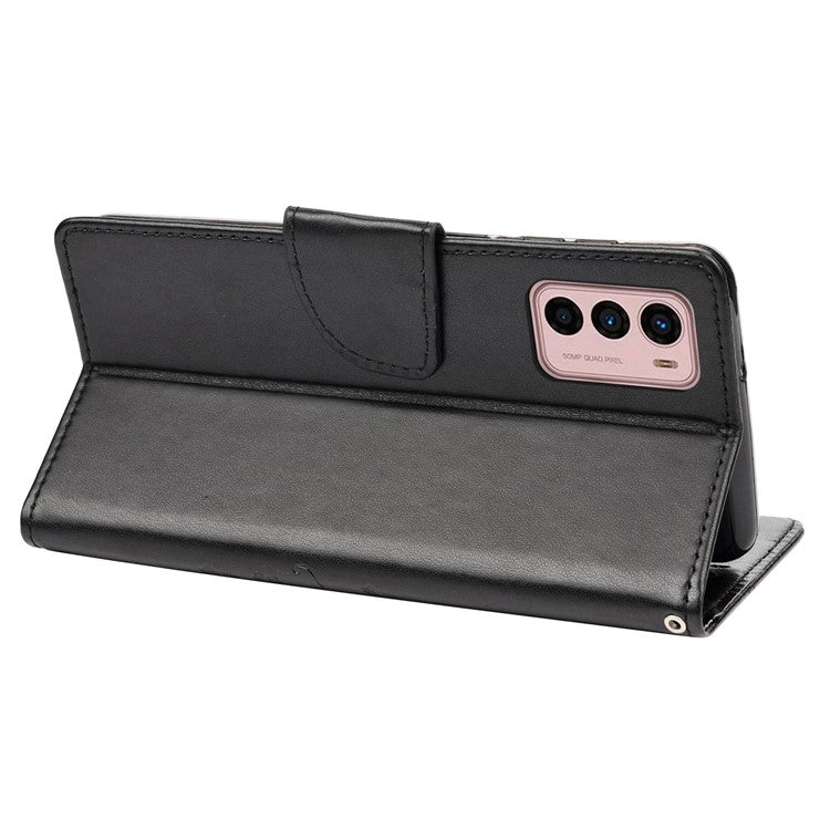 Wallet Stand Leather Case for Motorola Moto G42 4G, Imprinting Flower Butterflies Folio Flip Phone Cover with Strap - Black