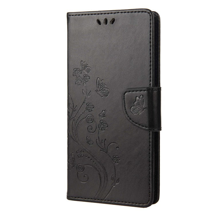 Wallet Stand Leather Case for Motorola Moto G42 4G, Imprinting Flower Butterflies Folio Flip Phone Cover with Strap - Black