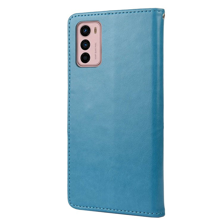 Wallet Stand Leather Case for Motorola Moto G42 4G, Imprinting Flower Butterflies Folio Flip Phone Cover with Strap - Blue