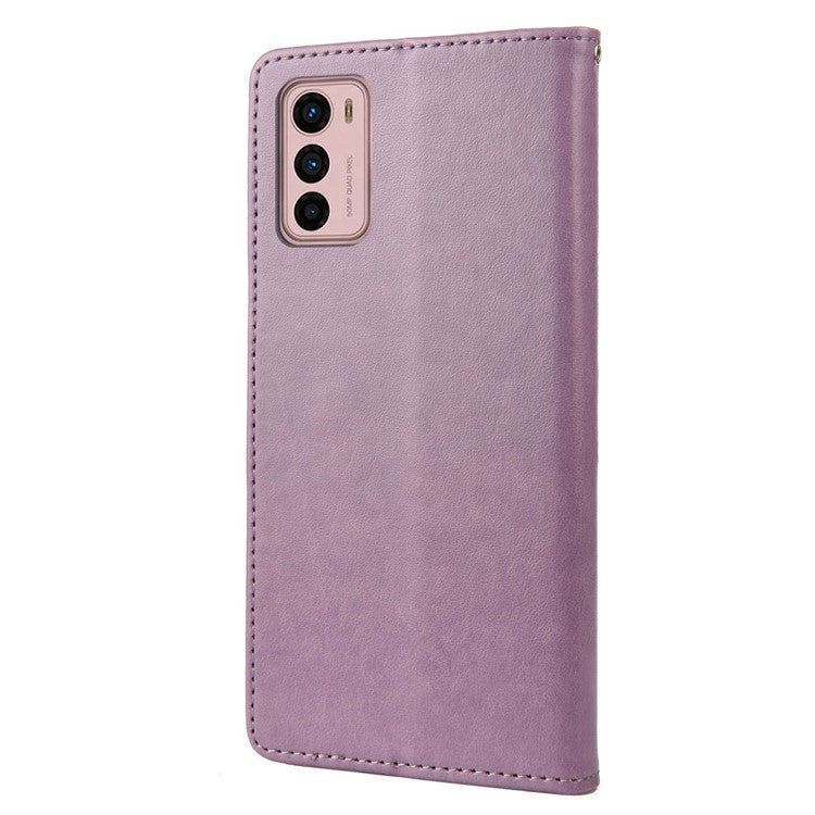 Wallet Stand Leather Case for Motorola Moto G42 4G, Imprinting Flower Butterflies Folio Flip Phone Cover with Strap - Light Purple