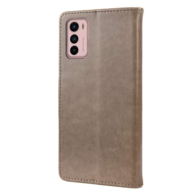 Wallet Stand Leather Case for Motorola Moto G42 4G, Imprinting Flower Butterflies Folio Flip Phone Cover with Strap - Grey