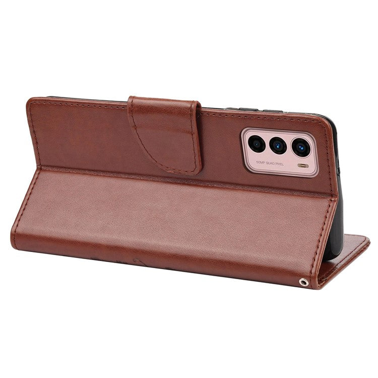 Wallet Stand Leather Case for Motorola Moto G42 4G, Imprinting Flower Butterflies Folio Flip Phone Cover with Strap - Brown