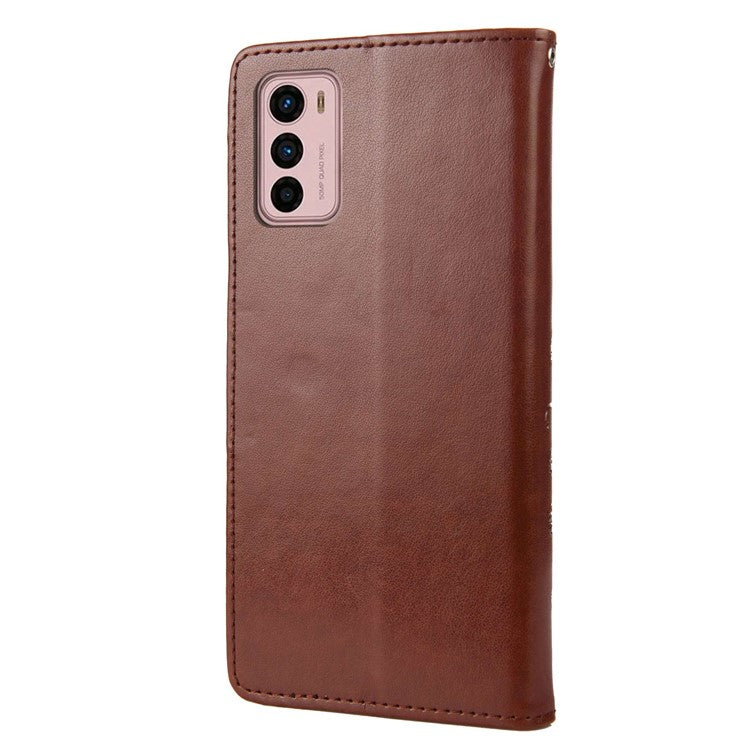 Wallet Stand Leather Case for Motorola Moto G42 4G, Imprinting Flower Butterflies Folio Flip Phone Cover with Strap - Brown