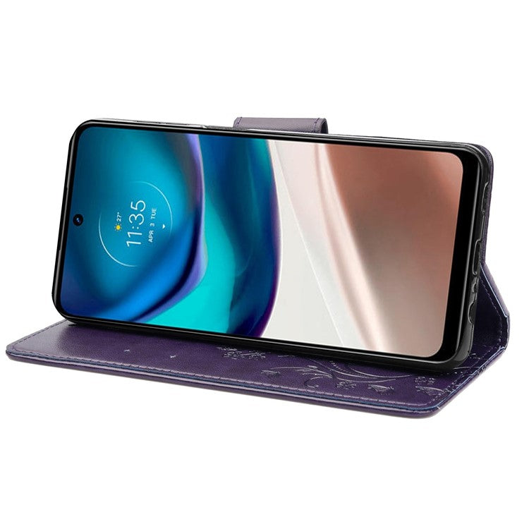 Wallet Stand Leather Case for Motorola Moto G42 4G, Imprinting Flower Butterflies Folio Flip Phone Cover with Strap - Purple