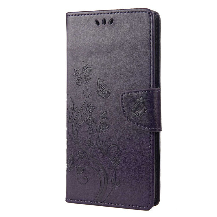 Wallet Stand Leather Case for Motorola Moto G42 4G, Imprinting Flower Butterflies Folio Flip Phone Cover with Strap - Purple