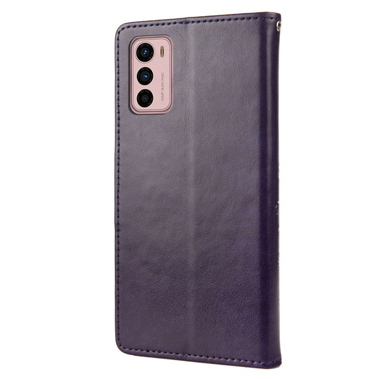 Wallet Stand Leather Case for Motorola Moto G42 4G, Imprinting Flower Butterflies Folio Flip Phone Cover with Strap - Purple