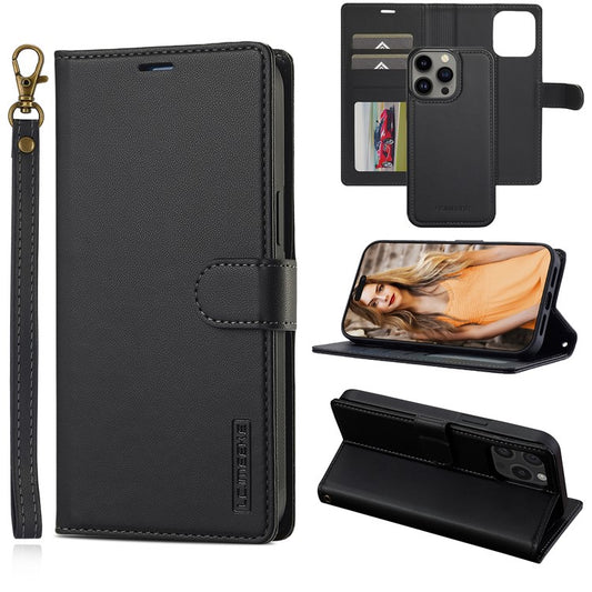 LC.IMEEKE L2 Series for iPhone 14 Pro Max Case PU Leather Wallet Detachable Magnetic Phone Cover - Black