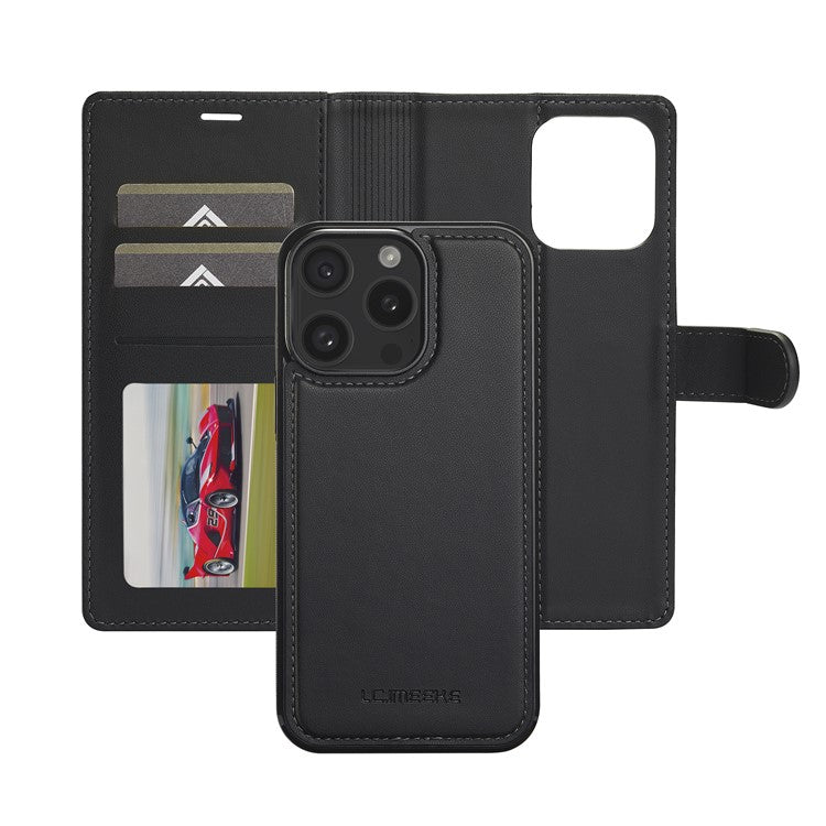 LC.IMEEKE L2 Series for iPhone 14 Pro Max Case PU Leather Wallet Detachable Magnetic Phone Cover - Black