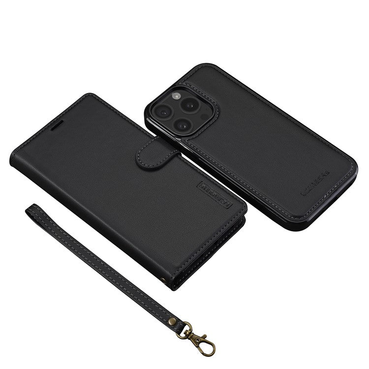 LC.IMEEKE L2 Series for iPhone 14 Pro Max Case PU Leather Wallet Detachable Magnetic Phone Cover - Black