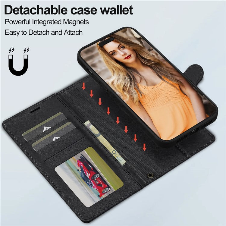 LC.IMEEKE L2 Series for iPhone 14 Pro Max Case PU Leather Wallet Detachable Magnetic Phone Cover - Black