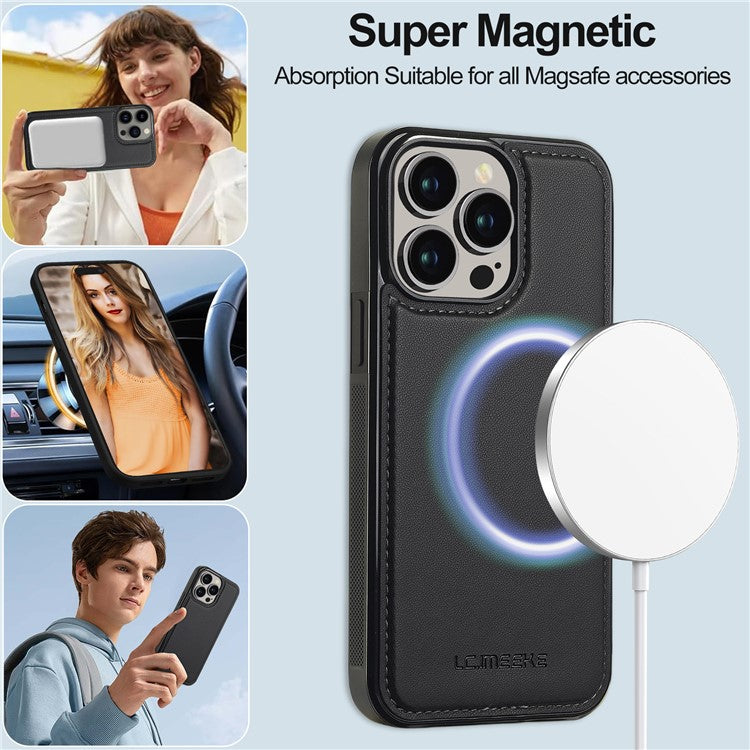 LC.IMEEKE L2 Series for iPhone 14 Pro Max Case PU Leather Wallet Detachable Magnetic Phone Cover - Black