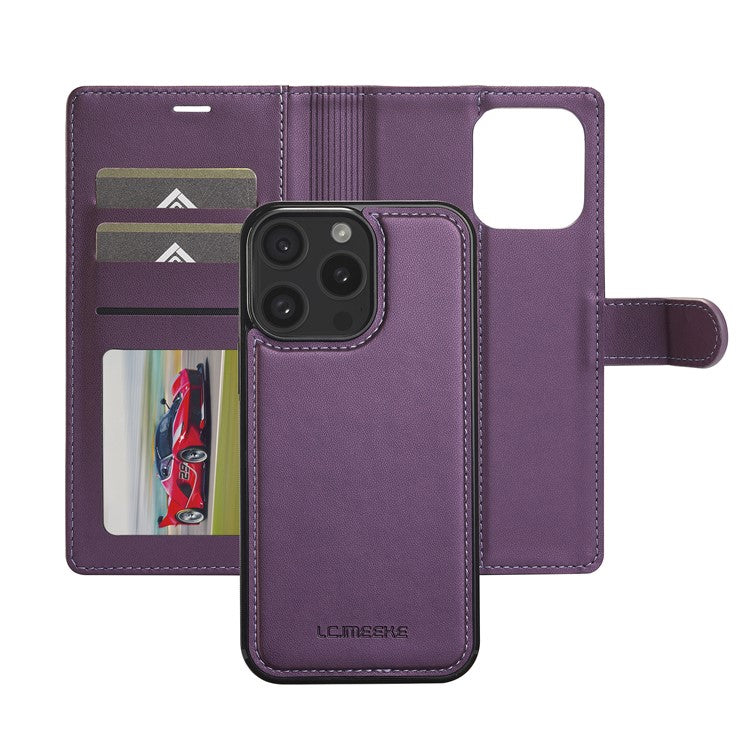 LC.IMEEKE L2 Series for iPhone 14 Pro Max Case PU Leather Wallet Detachable Magnetic Phone Cover - Purple