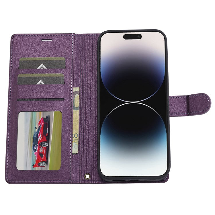 LC.IMEEKE L2 Series for iPhone 14 Pro Max Case PU Leather Wallet Detachable Magnetic Phone Cover - Purple