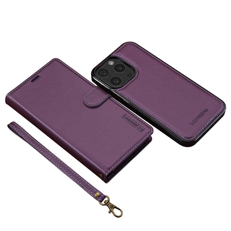 LC.IMEEKE L2 Series for iPhone 14 Pro Max Case PU Leather Wallet Detachable Magnetic Phone Cover - Purple