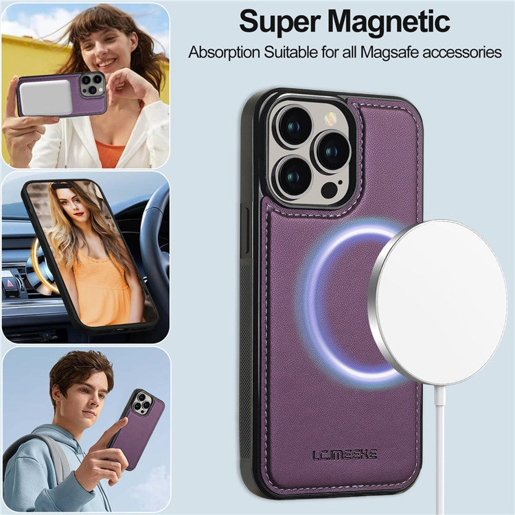 LC.IMEEKE L2 Series for iPhone 14 Pro Max Case PU Leather Wallet Detachable Magnetic Phone Cover - Purple