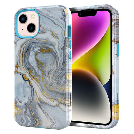 GW03 Soft TPU + Hard PC Back Cover for iPhone 14 Plus, Anti-scratch Stylish Pattern IMD Cell Phone Case - 10022 Marble Pattern