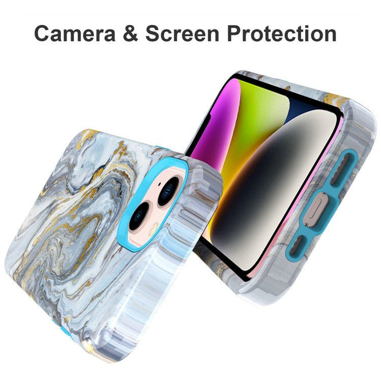 GW03 Soft TPU + Hard PC Back Cover for iPhone 14 Plus, Anti-scratch Stylish Pattern IMD Cell Phone Case - 10022 Marble Pattern