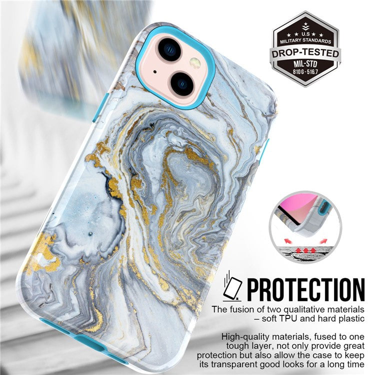GW03 Soft TPU + Hard PC Back Cover for iPhone 14 Plus, Anti-scratch Stylish Pattern IMD Cell Phone Case - 10022 Marble Pattern