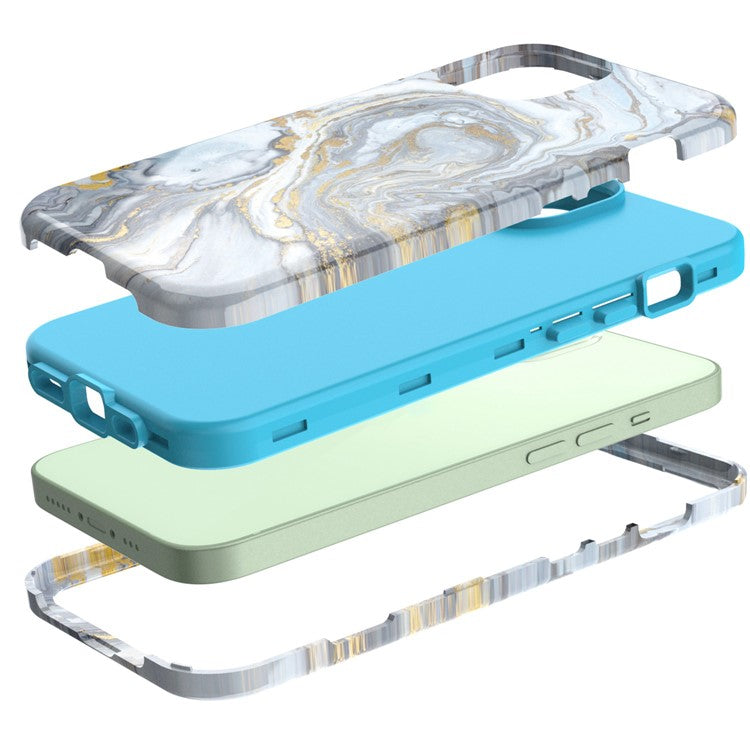 GW03 Soft TPU + Hard PC Back Cover for iPhone 14 Plus, Anti-scratch Stylish Pattern IMD Cell Phone Case - 10022 Marble Pattern