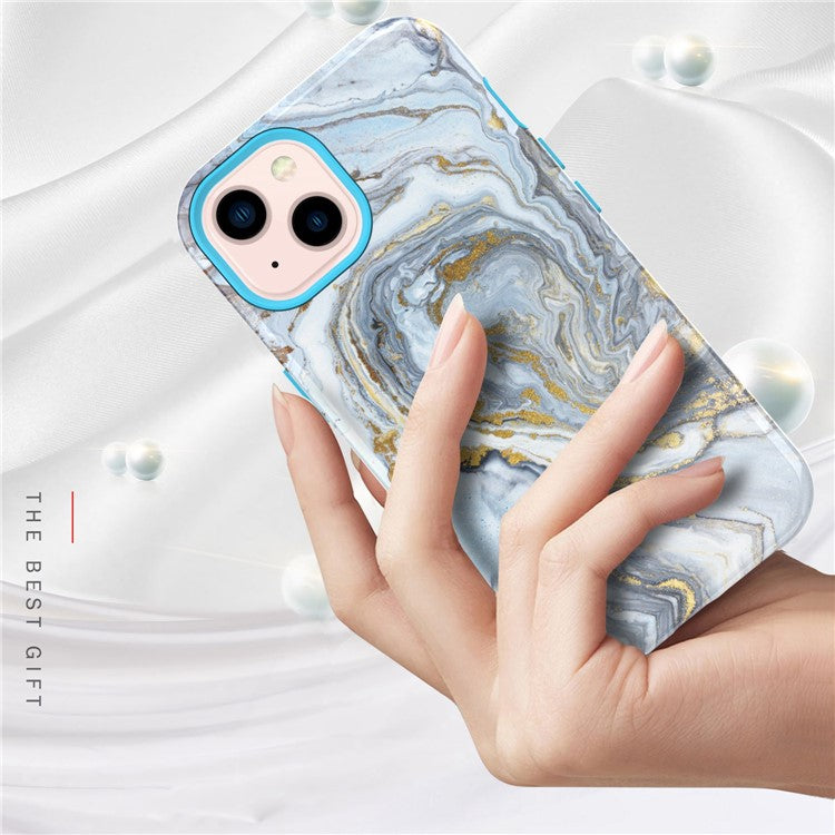 GW03 Soft TPU + Hard PC Back Cover for iPhone 14 Plus, Anti-scratch Stylish Pattern IMD Cell Phone Case - 10022 Marble Pattern