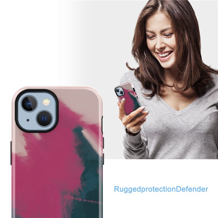GW03 Soft TPU + Hard PC Back Cover for iPhone 14 Plus, Anti-scratch Stylish Pattern IMD Cell Phone Case - 10043 Gradient Color