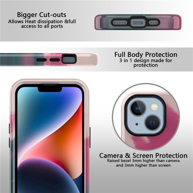 GW03 Soft TPU + Hard PC Back Cover for iPhone 14 Plus, Anti-scratch Stylish Pattern IMD Cell Phone Case - 10043 Gradient Color