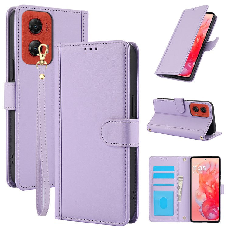 SY-003 For Motorola Moto G34 5G Case PU Leather Stand View Phone Wallet Cover with Hand Strap - Purple