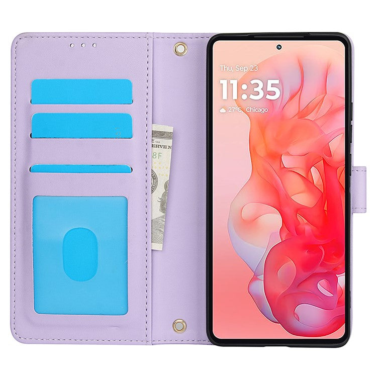 SY-003 For Motorola Moto G34 5G Case PU Leather Stand View Phone Wallet Cover with Hand Strap - Purple