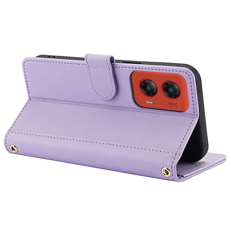 SY-003 For Motorola Moto G34 5G Case PU Leather Stand View Phone Wallet Cover with Hand Strap - Purple