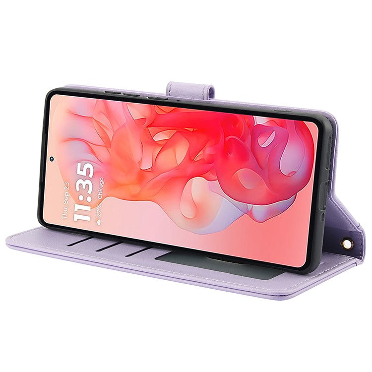 SY-003 For Motorola Moto G34 5G Case PU Leather Stand View Phone Wallet Cover with Hand Strap - Purple