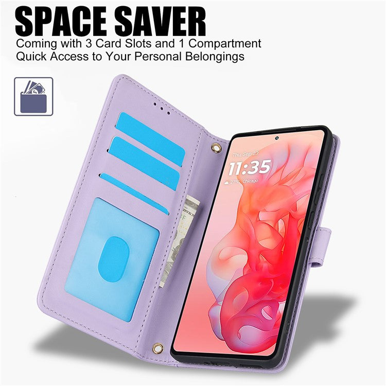 SY-003 For Motorola Moto G34 5G Case PU Leather Stand View Phone Wallet Cover with Hand Strap - Purple