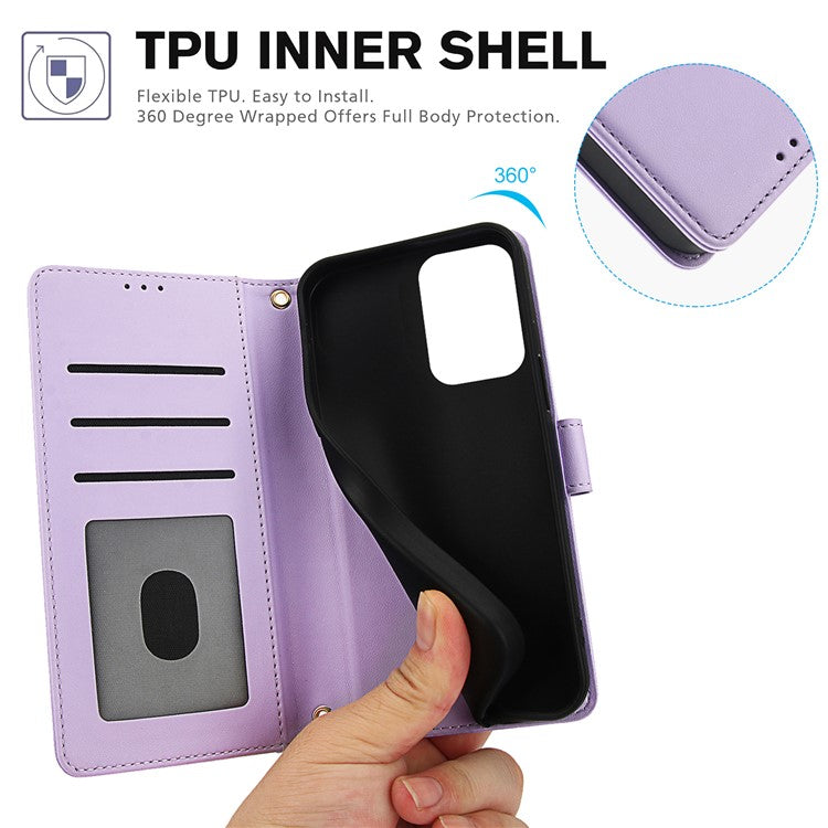 SY-003 For Motorola Moto G34 5G Case PU Leather Stand View Phone Wallet Cover with Hand Strap - Purple