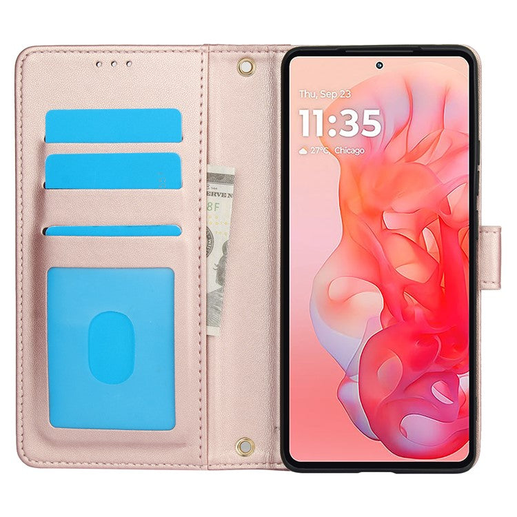 SY-003 For Motorola Moto G34 5G Case PU Leather Stand View Phone Wallet Cover with Hand Strap - Pink