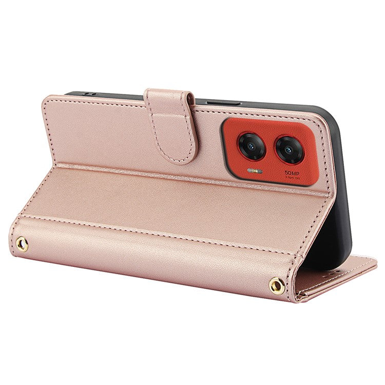 SY-003 For Motorola Moto G34 5G Case PU Leather Stand View Phone Wallet Cover with Hand Strap - Pink